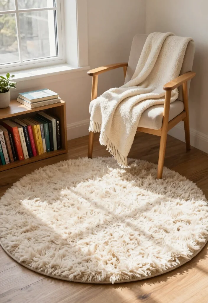 15 Round Boho Rug Ideas With Free Spirited Vibes - 10. Shaggy Round Rug 1