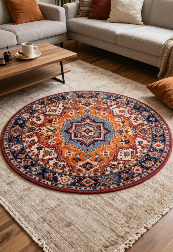 15 Round Boho Rug Ideas With Free Spirited Vibes - 12. Layered Round Rugs 1