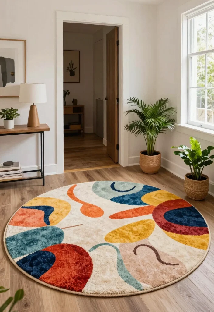15 Round Boho Rug Ideas With Free Spirited Vibes - 13. Artistic Round Rug 1