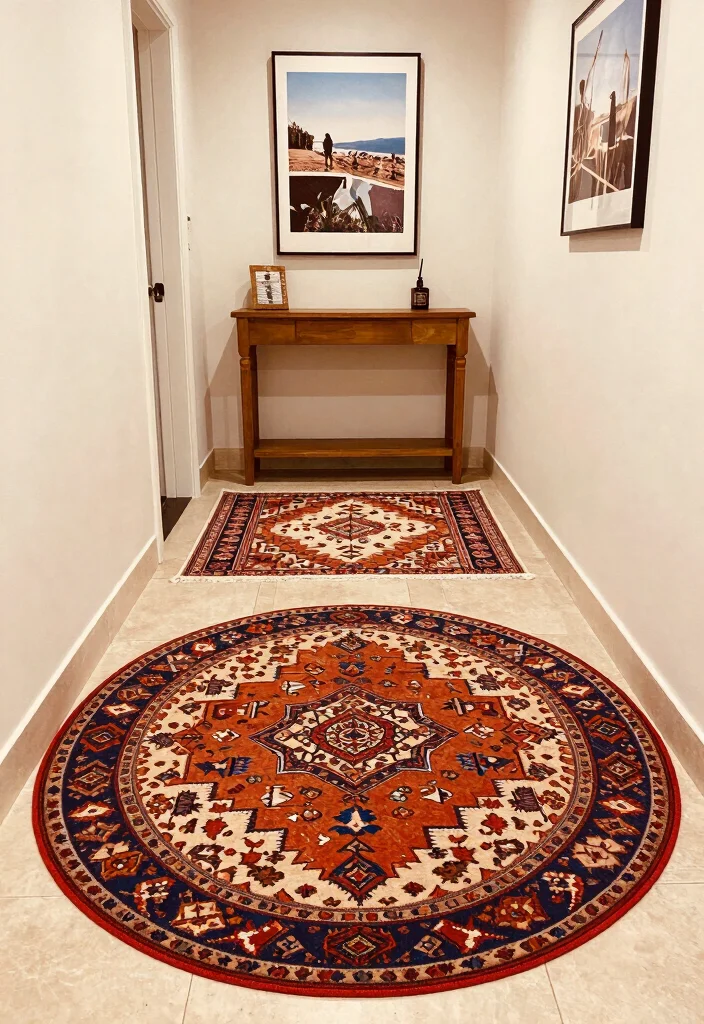 15 Round Boho Rug Ideas With Free Spirited Vibes - 15. Ethnic Print Round Rug 1