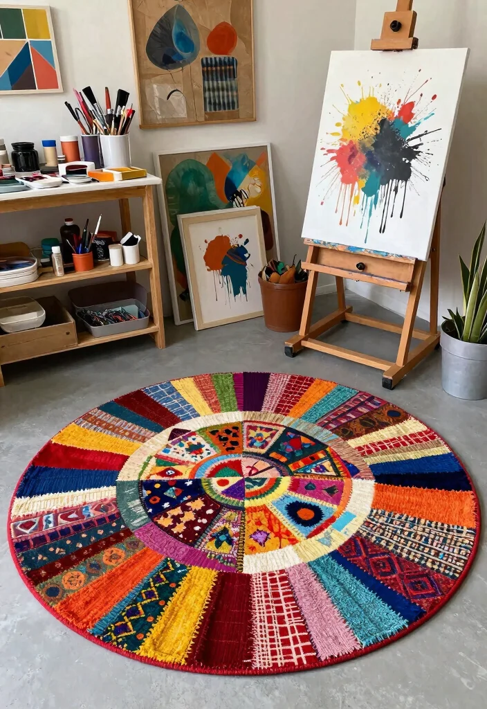 15 Round Boho Rug Ideas With Free Spirited Vibes - 6. Recycled Fabric Round Rug 1