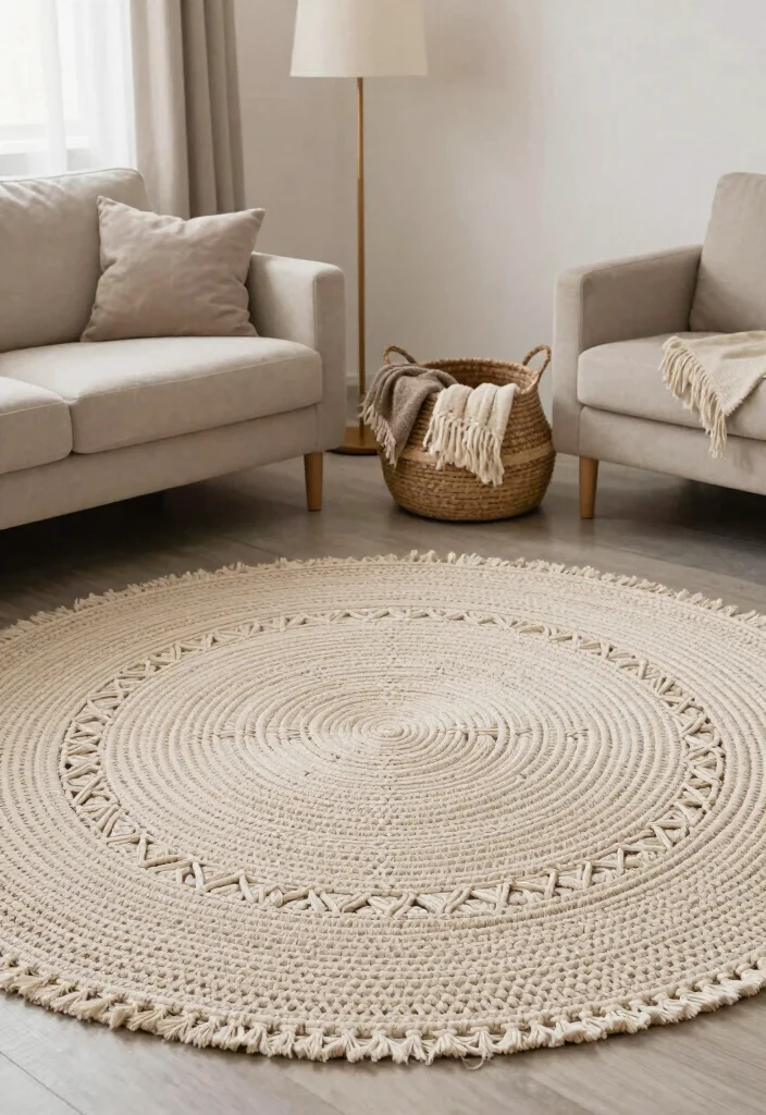 15 Round Boho Rug Ideas With Free Spirited Vibes - 8. Boho Macramé Round Rug 1