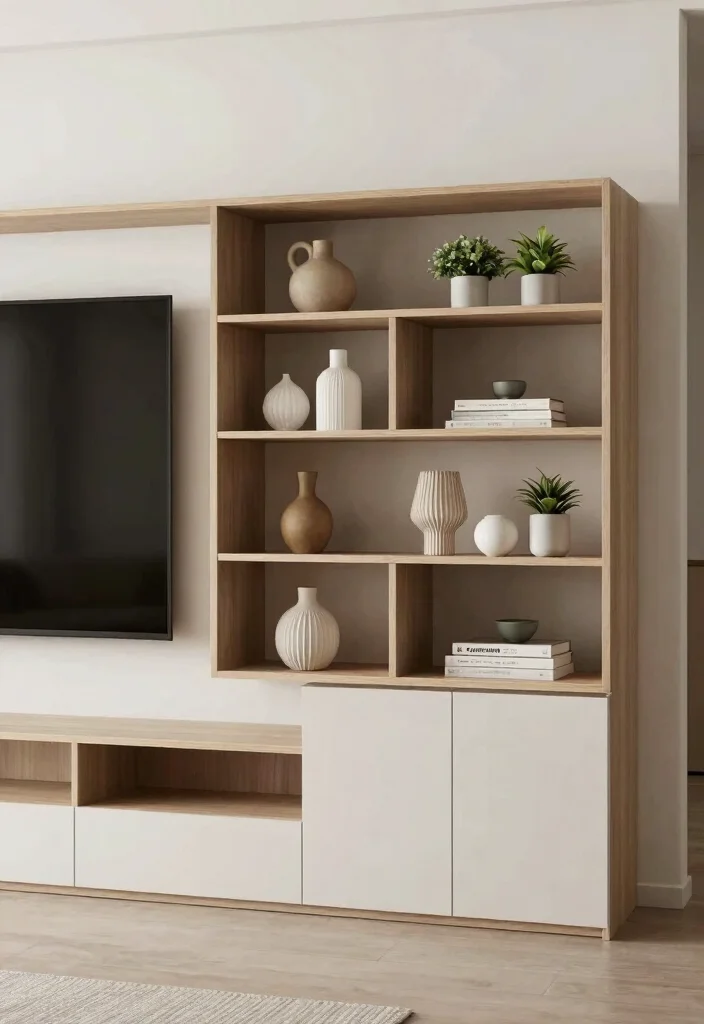 15 TV Unit Decoration Ideas That Elevate Your Space - 10. Mix Open and Closed Storage 1