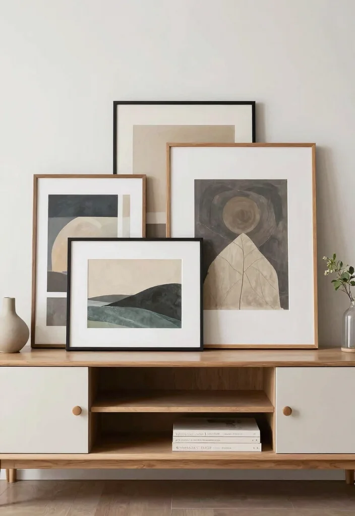 15 TV Unit Decoration Ideas That Elevate Your Space - 11. Layered Artwork 1