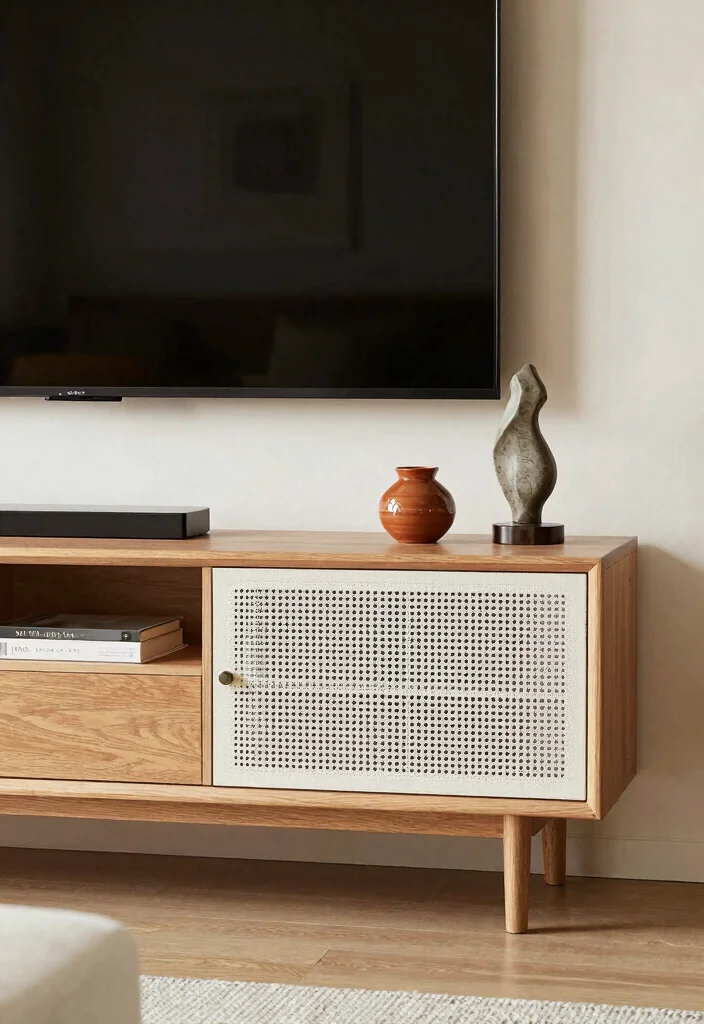 15 TV Unit Decoration Ideas That Elevate Your Space - 13. Personal Touches with Travel Items 1
