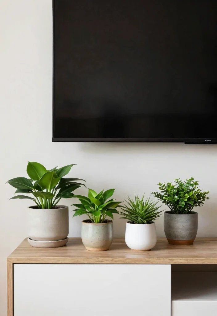 15 TV Unit Decoration Ideas That Elevate Your Space - 4. Incorporate Greenery 1