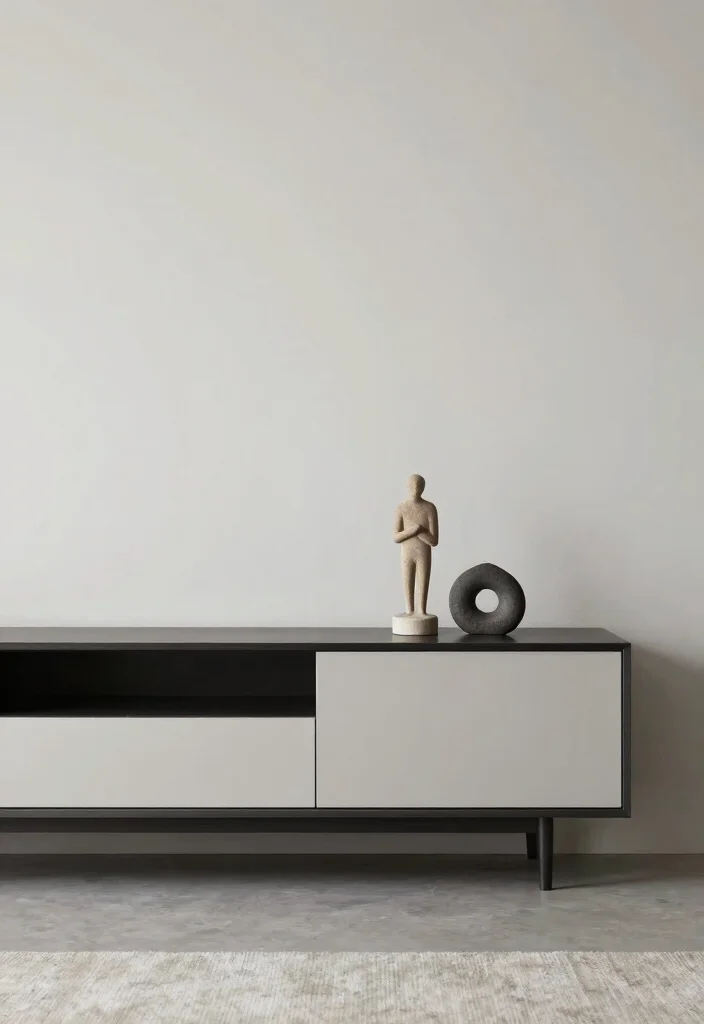 15 TV Unit Decoration Ideas That Elevate Your Space - 8. Minimalist Decorative Objects 1