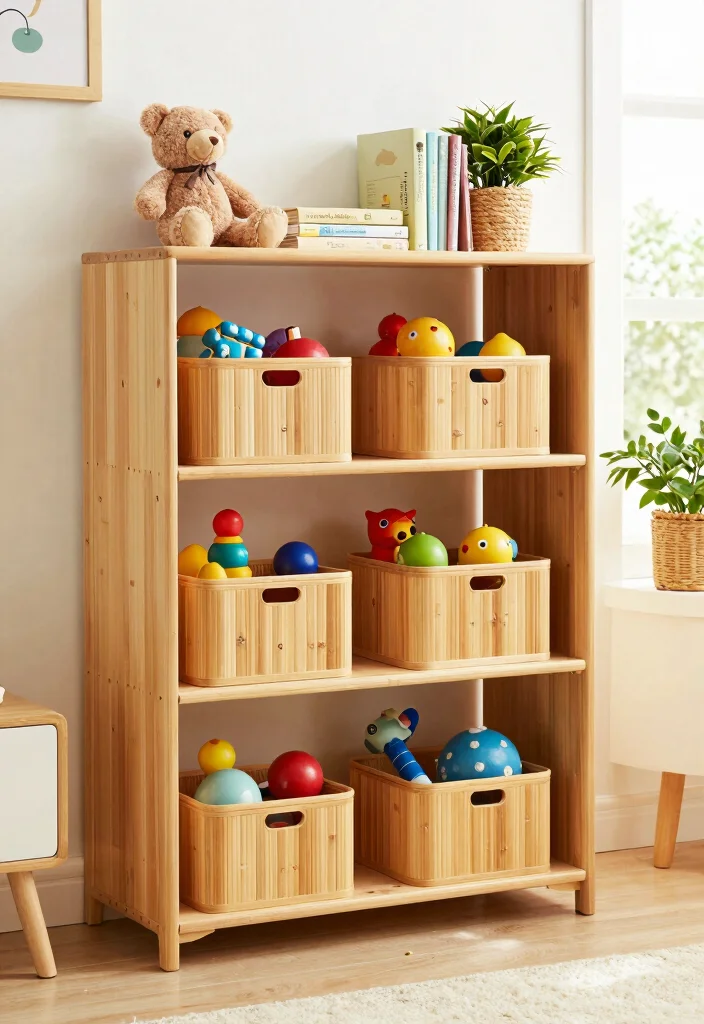 16 Bookshelf Toy Storage Ideas That Hide Clutter Stylishly 1 16 Bookshelf Toy Storage Ideas That Hide Clutter Stylishly - 1. Charming Bamboo Bins 1