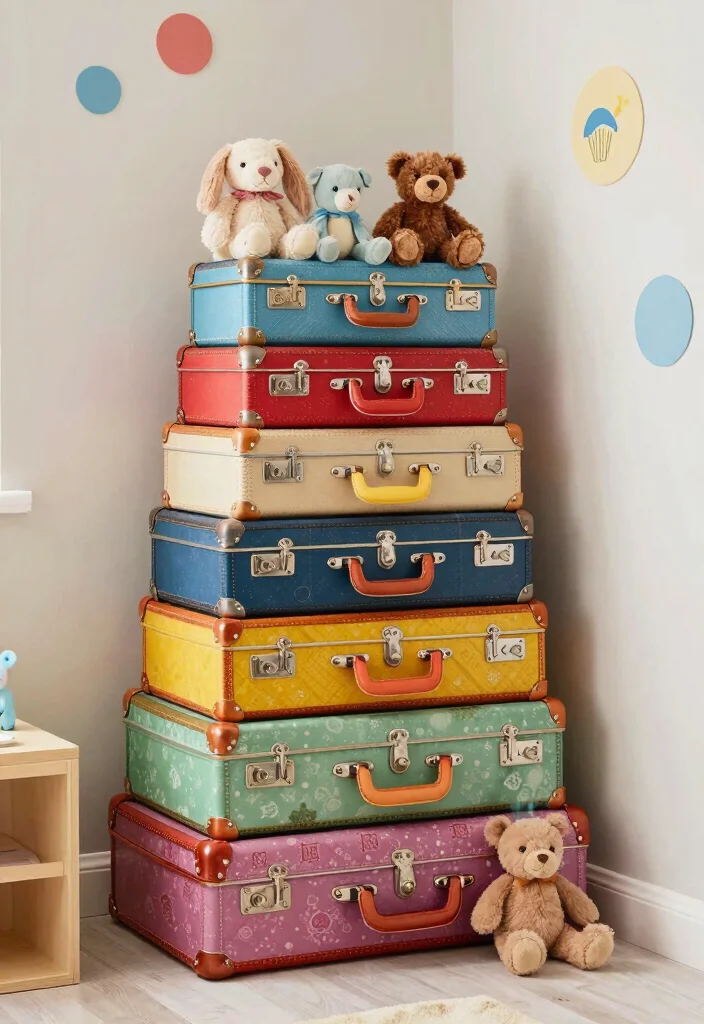 16 Bookshelf Toy Storage Ideas That Hide Clutter Stylishly 2 16 Bookshelf Toy Storage Ideas That Hide Clutter Stylishly - 2. Vintage Suitcase Storage 1