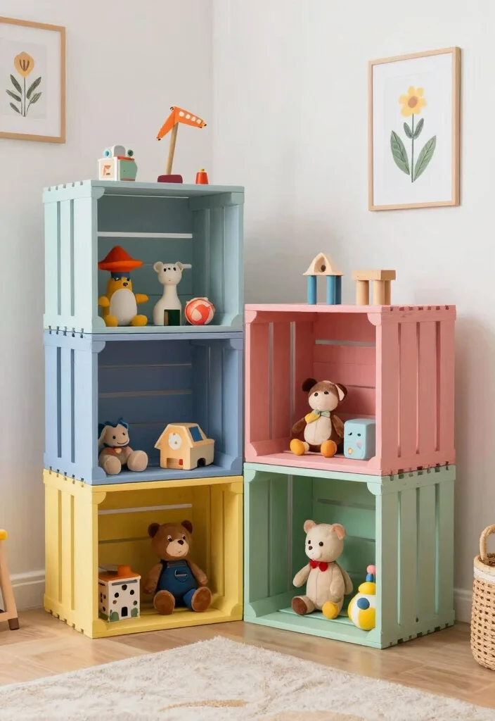 16 Bookshelf Toy Storage Ideas That Hide Clutter Stylishly 37 16 Bookshelf Toy Storage Ideas That Hide Clutter Stylishly - 7. Repurposed Crates 1