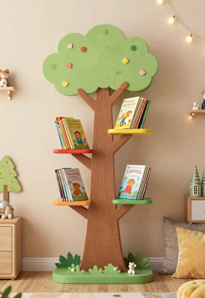 16 Bookshelf for Kids Room Ideas That Keep It Fun & Organized 1 16 Bookshelf for Kids Room Ideas That Keep It Fun & Organized - 1. Tree-Shaped Bookshelf 1