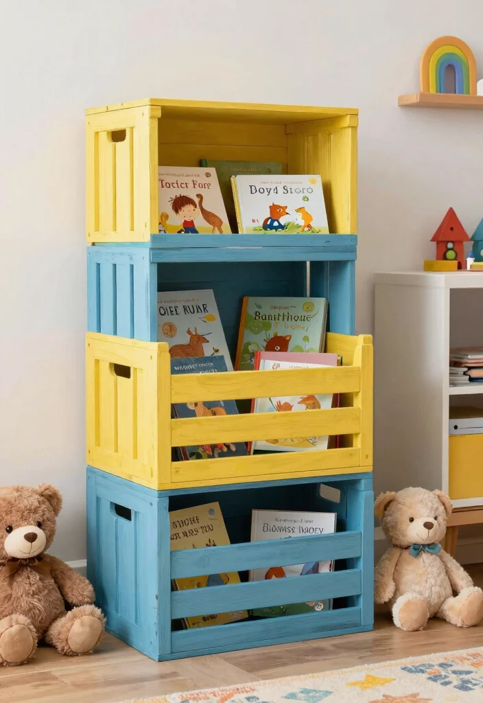 16 Bookshelf for Kids Room Ideas That Keep It Fun & Organized 13 16 Bookshelf for Kids Room Ideas That Keep It Fun & Organized - 3. Book Crates 1