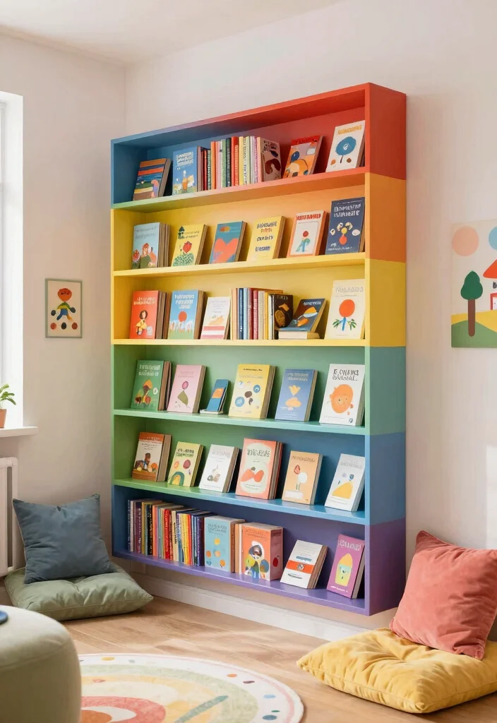 16 Bookshelf for Kids Room Ideas That Keep It Fun & Organized 14 16 Bookshelf for Kids Room Ideas That Keep It Fun & Organized - 4. Colorful Rainbow Shelves 1
