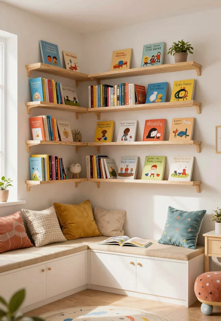 16 Bookshelf for Kids Room Ideas That Keep It Fun & Organized 17 16 Bookshelf for Kids Room Ideas That Keep It Fun & Organized - 7. Book Ledges 1