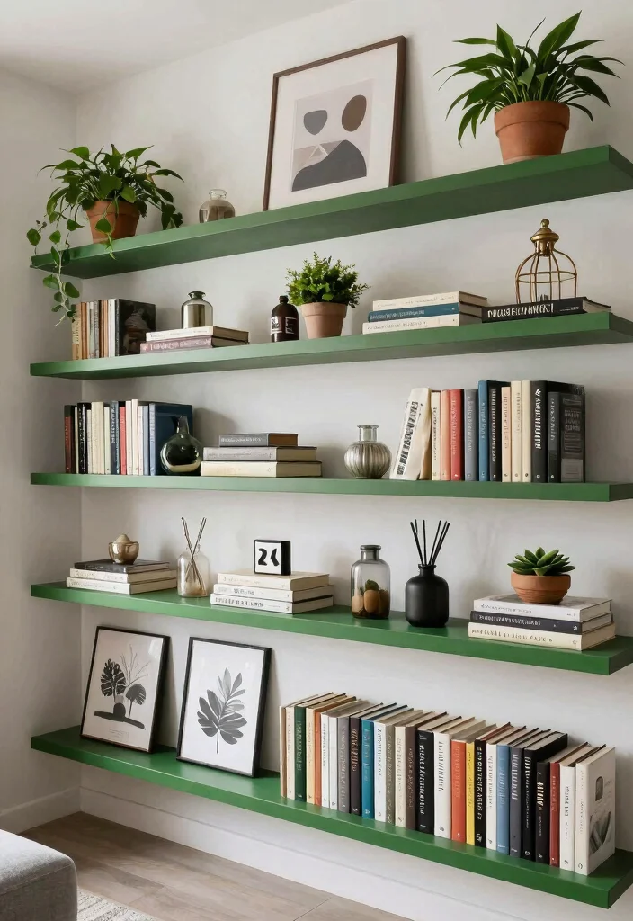 16 Green Bookshelf Aesthetic Ideas With Moody Vibes 43 16 Green Bookshelf Aesthetic Ideas With Moody Vibes - 13. Floating Shelves 1