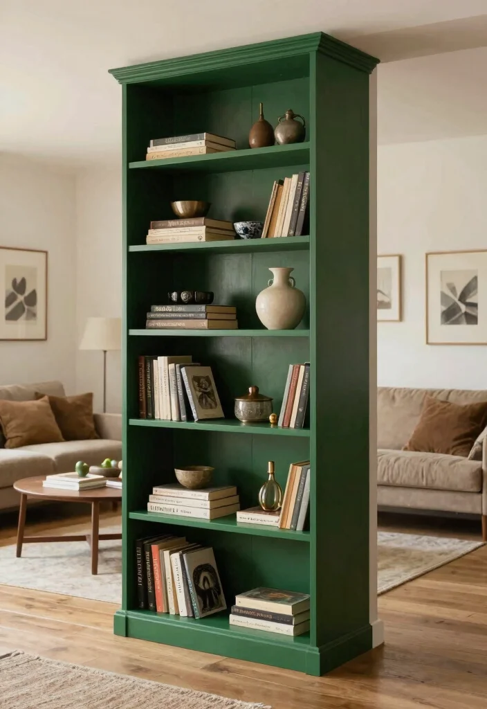 16 Green Bookshelf Aesthetic Ideas With Moody Vibes 44 16 Green Bookshelf Aesthetic Ideas With Moody Vibes - 14. Bookshelf as a Room Divider 1