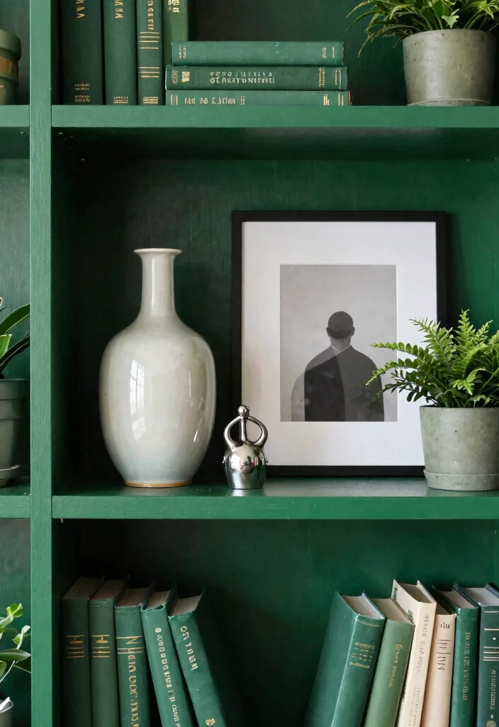 16 Green Bookshelf Aesthetic Ideas With Moody Vibes 27 16 Green Bookshelf Aesthetic Ideas With Moody Vibes - 7. Curated Accessories 1