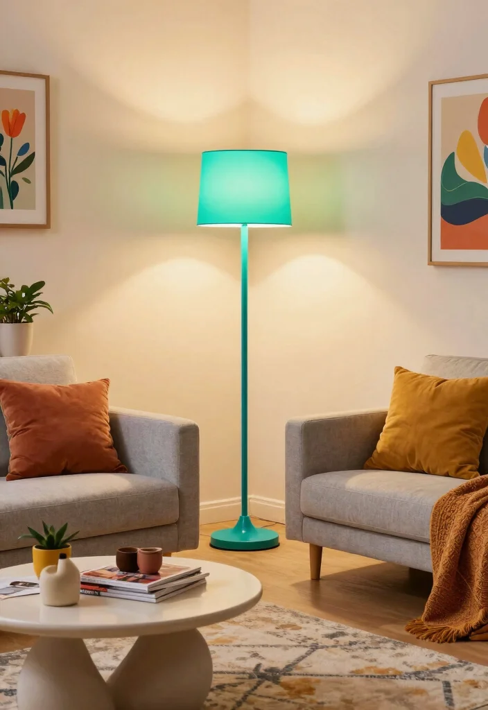 16 LED Floor Lamp Ideas With Modern Glow - 7. Colorful Statement Pieces 1