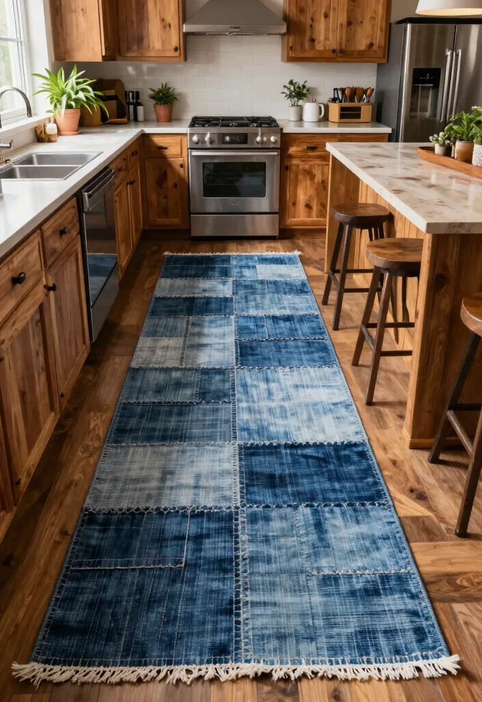 16 Rug Runner Kitchen Ideas That Blend Style & Function - 1. Upcycled Denim for a Trendy Look 1