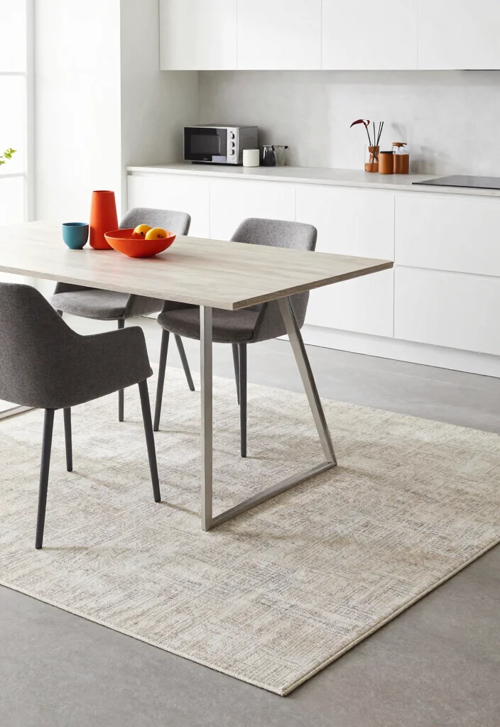 16 Rug Under Kitchen Table Ideas That Actually Work - 10. Minimalist Rugs for Simple Elegance 1