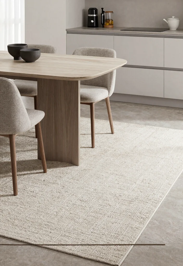 16 Rug Under Kitchen Table Ideas That Actually Work - 15. Understated Textured Rugs for Subtle Sophistication 1