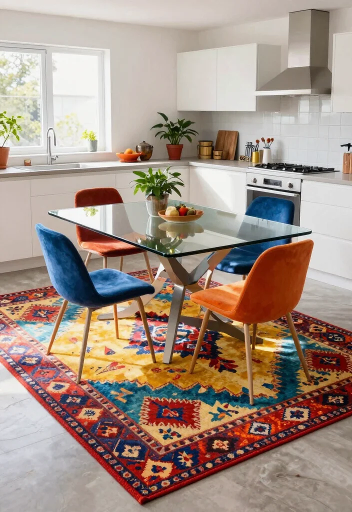 16 Rug Under Kitchen Table Ideas That Actually Work - 2. Bold Patterns for a Statement Piece 1