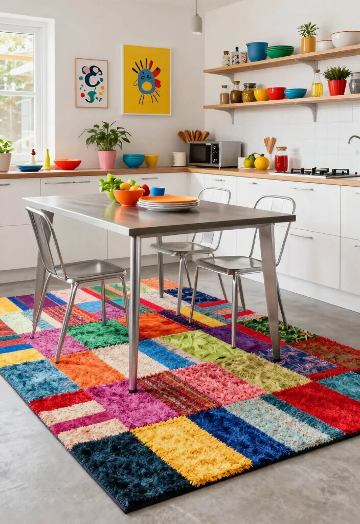 16 Rug Under Kitchen Table Ideas That Actually Work - 4. Colorful Recycled Rugs for a Pop of Fun 1