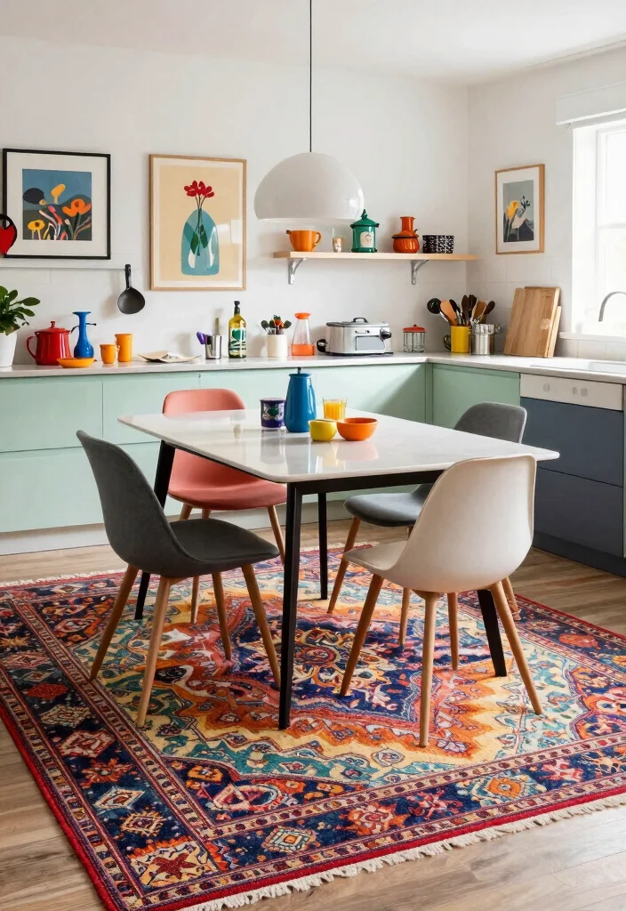 16 Rug Under Kitchen Table Ideas That Actually Work - 8. Eclectic Vintage Rugs for Unique Character 1