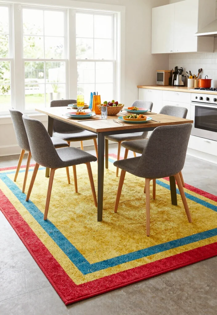 16 Rug Under Kitchen Table Ideas That Actually Work - 9. Outdoor Rugs for a Casual Dine-In Feel 1