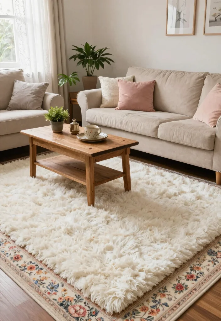 16 Rug on Carpet Living Room 2026 Trending Ideas That Layer Like a Pro 14 16 Rug on Carpet Living Room 2026 Trending Ideas That Layer Like a Pro - 4. Cozy Cottage Aesthetic 1