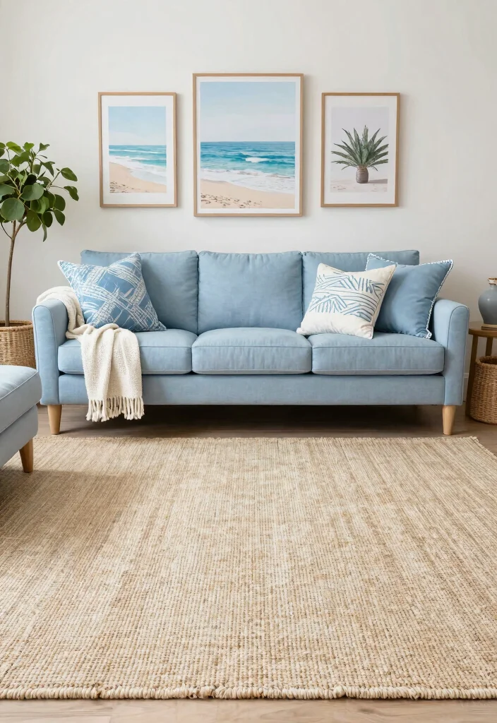 16 Rug on Carpet Living Room 2026 Trending Ideas That Layer Like a Pro 39 16 Rug on Carpet Living Room 2026 Trending Ideas That Layer Like a Pro - 9. Coastal Breeze with Light Textures 1