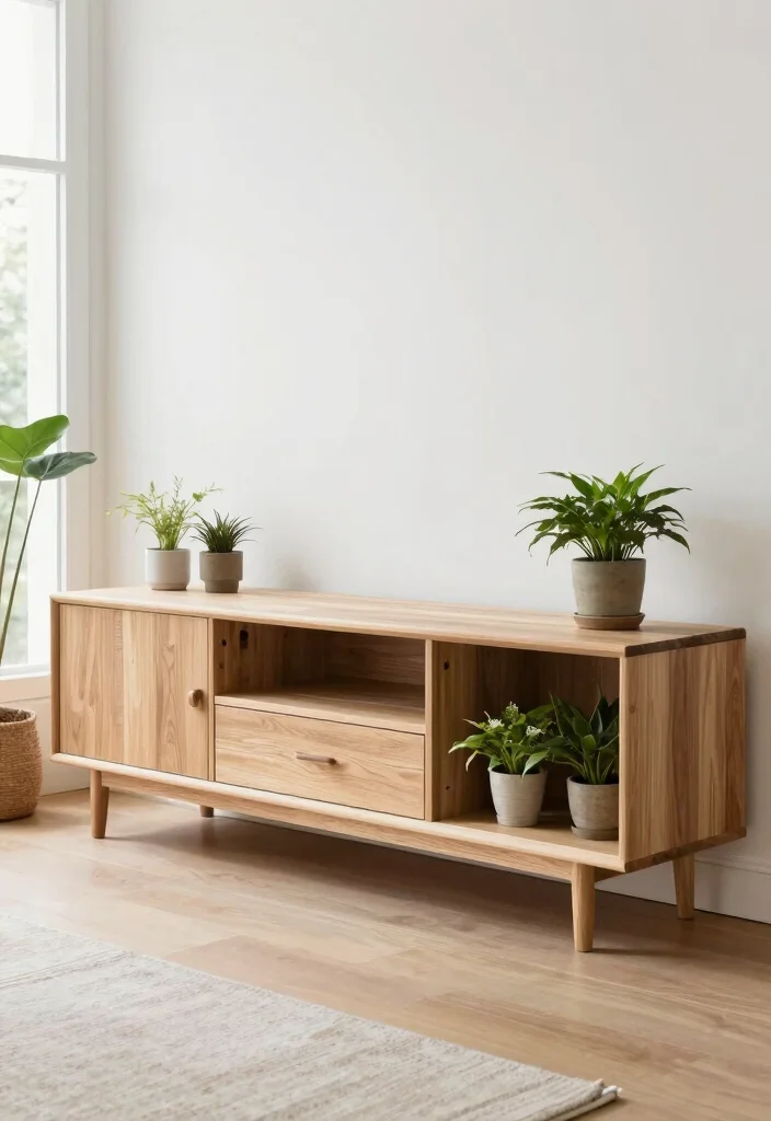 16 TV Unit Design for Living Room Ideas That Wow 31 16 TV Unit Design for Living Room Ideas That Wow - 11. Minimalist TV Cabinet with Biophilic Elements 1