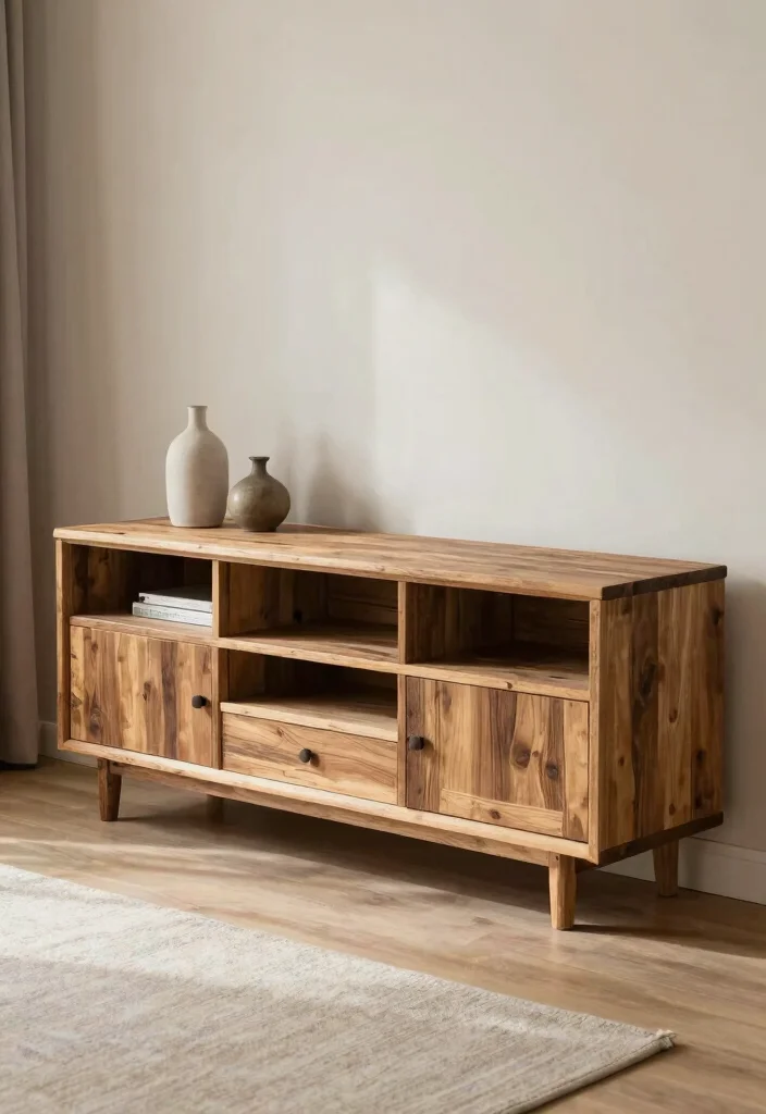 16 TV Unit Design for Living Room Ideas That Wow 16 16 TV Unit Design for Living Room Ideas That Wow - 6. Rustic Minimalist TV Unit 1