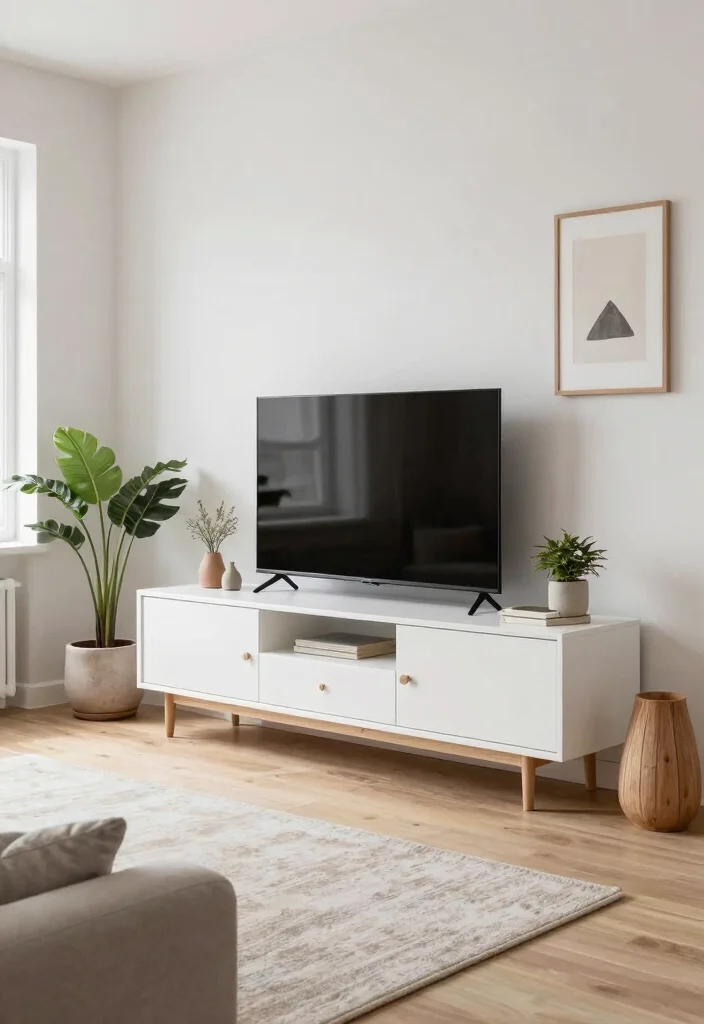 16 TV Unit White Ideas That Feel Clean & Bright - 1. Scandinavian Simplicity 1