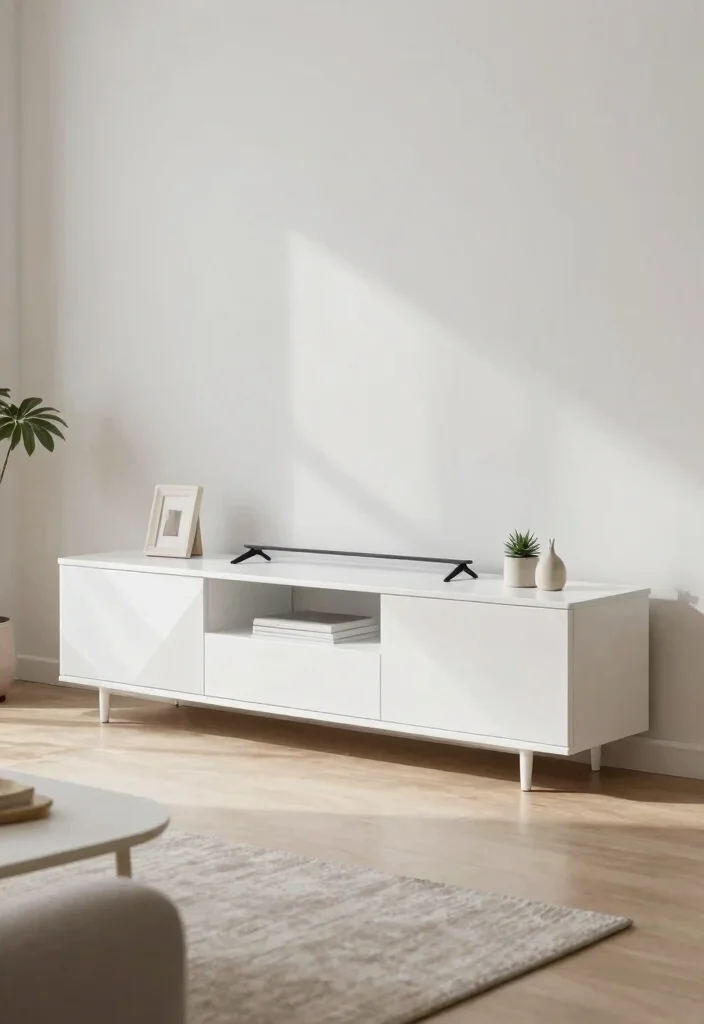 16 TV Unit White Ideas That Feel Clean & Bright - 10. Unique Geometric Shapes 1