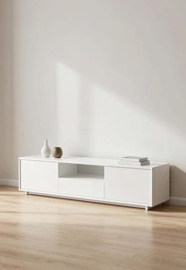 16 TV Unit White Ideas That Feel Clean & Bright - 4. Minimalist Box Style 1