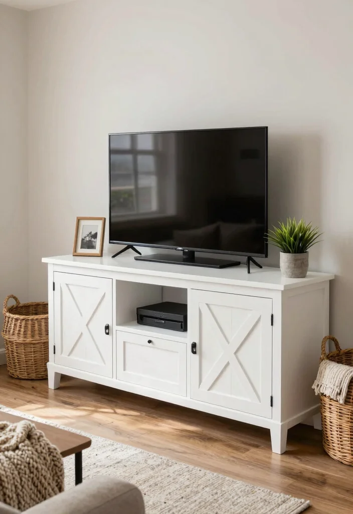16 TV Unit White Ideas That Feel Clean & Bright - 5. Classic Farmhouse Charm 1