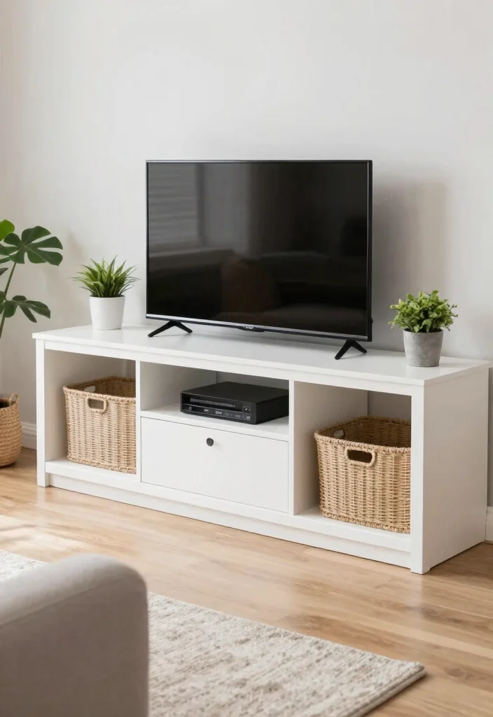 16 TV Unit White Ideas That Feel Clean & Bright - 6. Multifunctional Magic 1