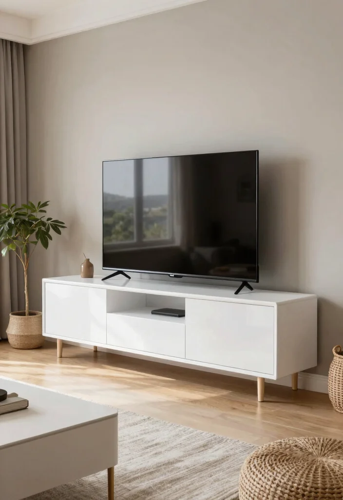 16 TV Unit White Ideas That Feel Clean & Bright - 8. Glossy Finishes for Brightness 1