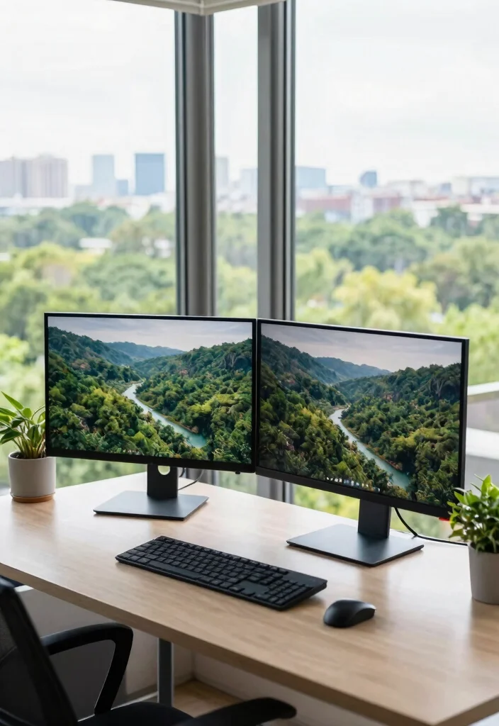 16 Two Monitors Desk Setup Ideas That Boost Workflow 41 16 Two Monitors Desk Setup Ideas That Boost Workflow - 11. Dual Monitor Setup with Inspirational Views 1