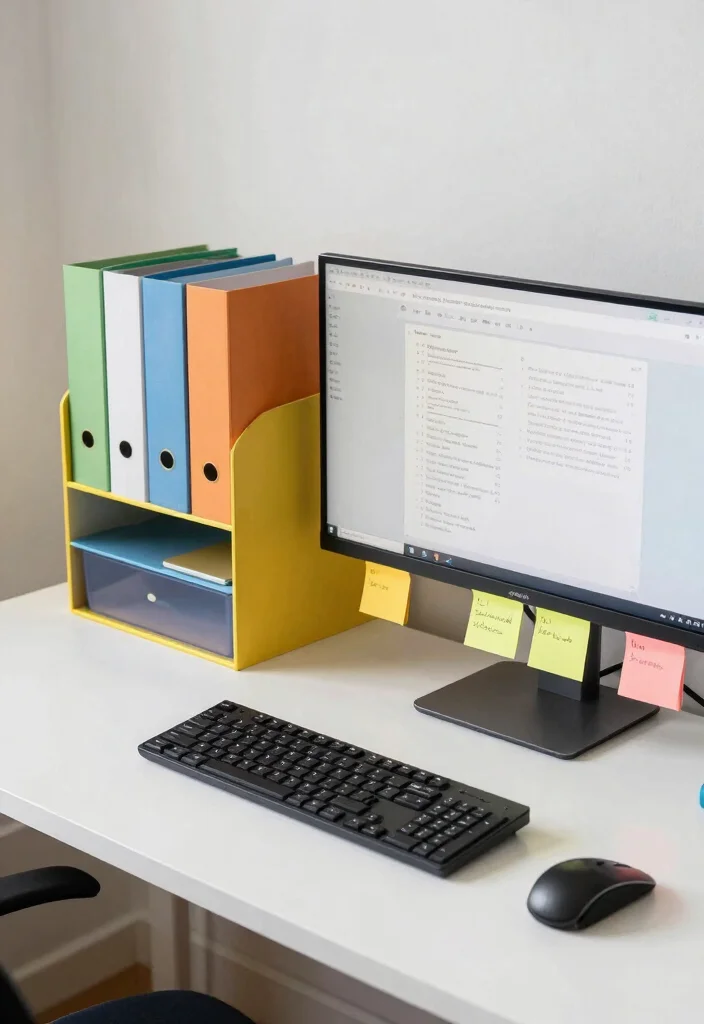 16 Two Monitors Desk Setup Ideas That Boost Workflow 53 16 Two Monitors Desk Setup Ideas That Boost Workflow - 13. Color-Coded Organization 1