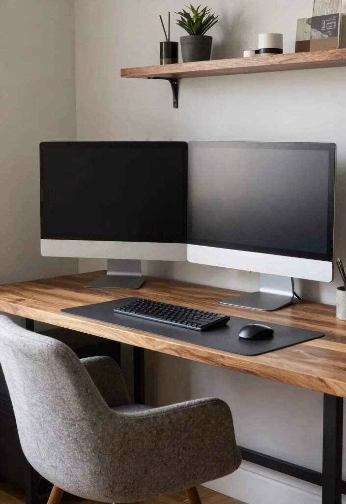 16 Two Monitors Desk Setup Ideas That Boost Workflow 64 16 Two Monitors Desk Setup Ideas That Boost Workflow - 14. Textured and Layered Look 1