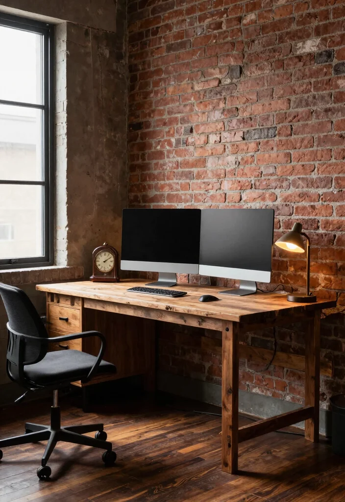 16 Two Monitors Desk Setup Ideas That Boost Workflow 12 16 Two Monitors Desk Setup Ideas That Boost Workflow - 2. Industrial Chic Workspace 1