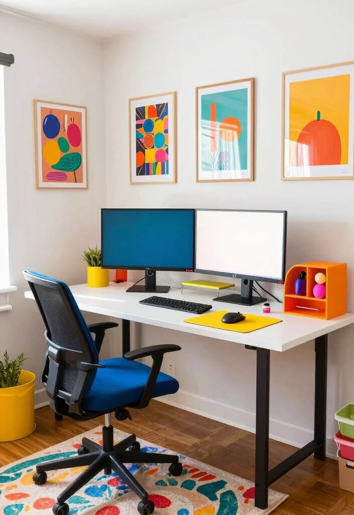 16 Two Monitors Desk Setup Ideas That Boost Workflow 25 16 Two Monitors Desk Setup Ideas That Boost Workflow - 5. Bright and Colorful Workspace 1