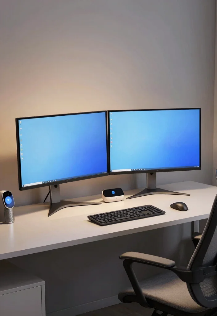 16 Two Monitors Desk Setup Ideas That Boost Workflow 26 16 Two Monitors Desk Setup Ideas That Boost Workflow - 6. Dual Monitor Setup with Smart Tech 1