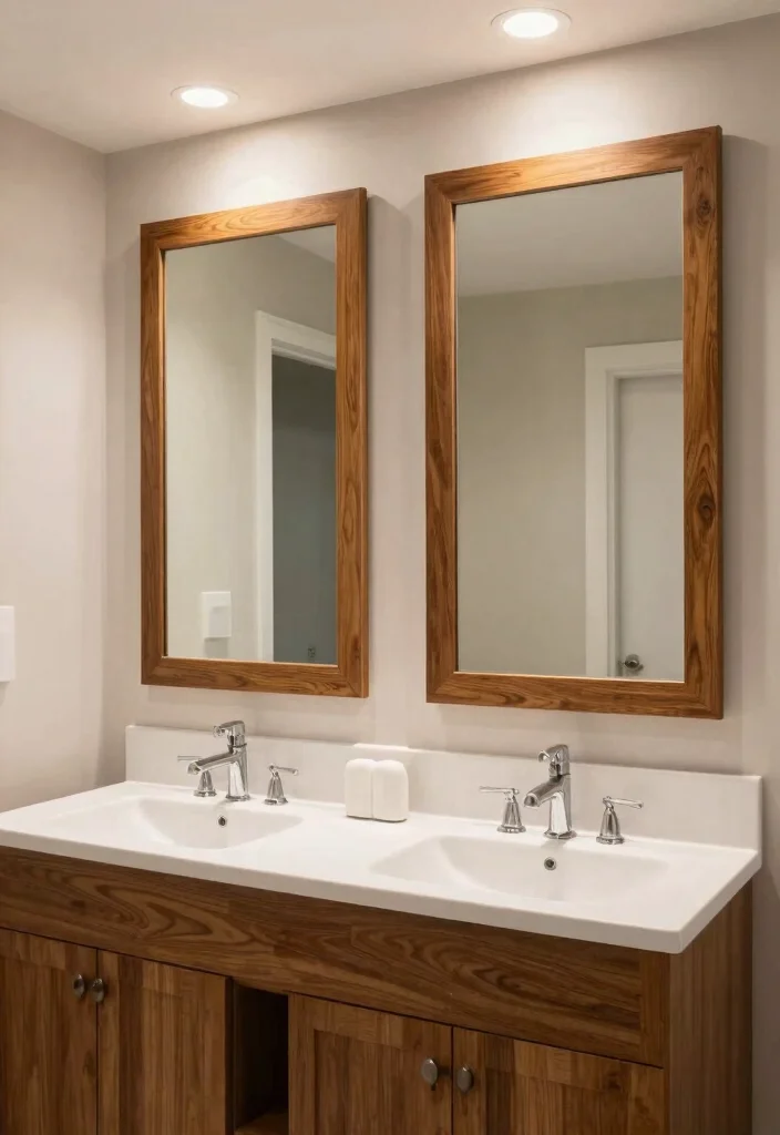 16 Wooden Mirror Bathroom Ideas With Warm Charm 50 16 Wooden Mirror Bathroom Ideas With Warm Charm - 10. Double Mirrors 1