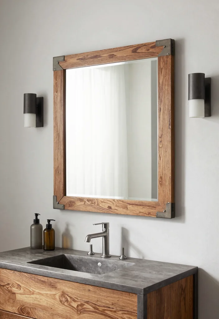 16 Wooden Mirror Bathroom Ideas With Warm Charm 52 16 Wooden Mirror Bathroom Ideas With Warm Charm - 12. Wood and Metal Fusion 1