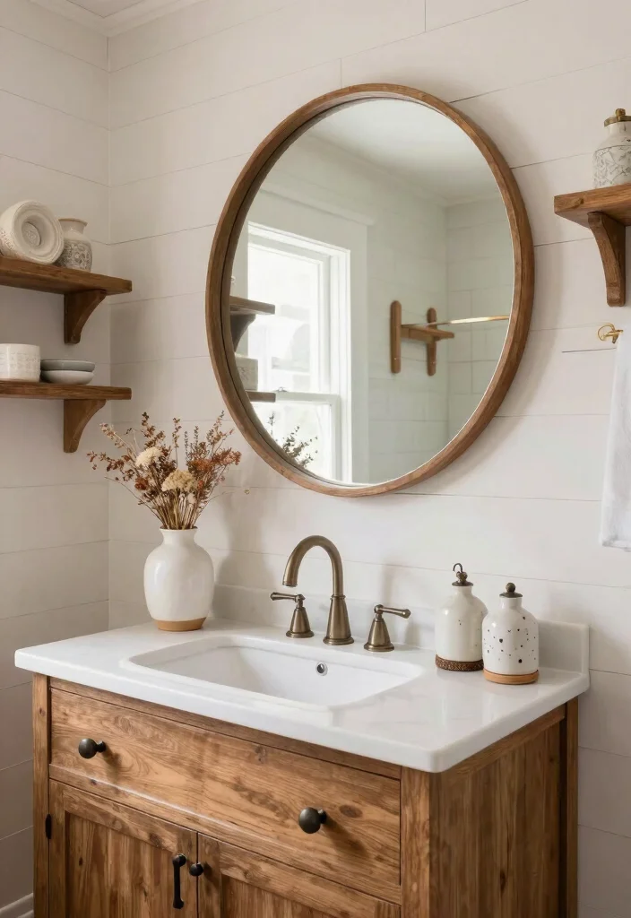 16 Wooden Mirror Bathroom Ideas With Warm Charm 2 16 Wooden Mirror Bathroom Ideas With Warm Charm - 2. Farmhouse Chic 1