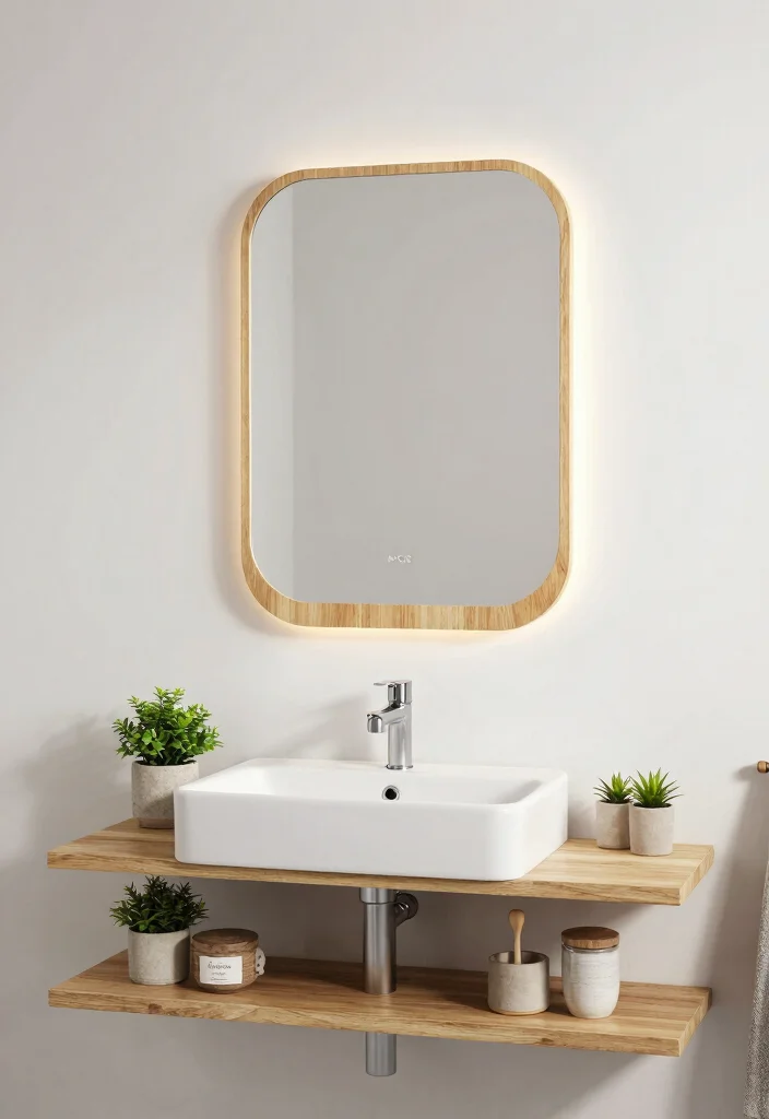 16 Wooden Mirror Bathroom Ideas With Warm Charm 3 16 Wooden Mirror Bathroom Ideas With Warm Charm - 3. Floating Wooden Mirrors 1