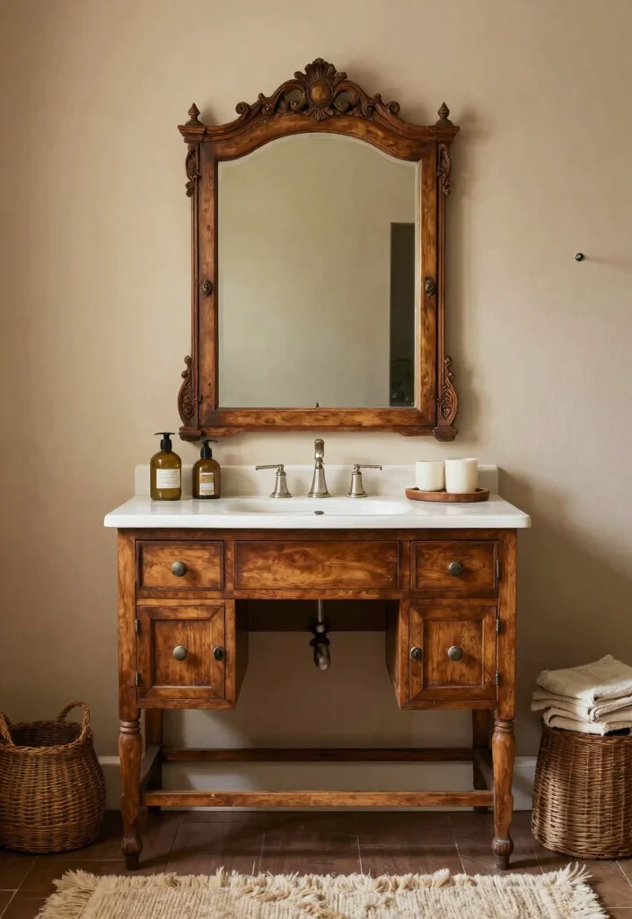 16 Wooden Mirror Bathroom Ideas With Warm Charm 4 16 Wooden Mirror Bathroom Ideas With Warm Charm - 4. Antique Wooden Mirrors 1